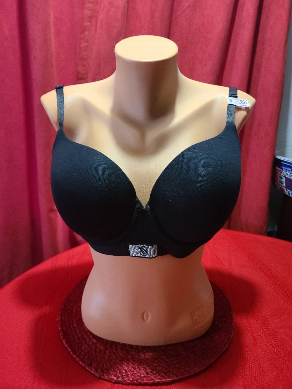 VICTORIA'S SECRET THE T-SHIRT PUSH UP FULL COVERAGE BRA 36 DD Black Rhinestones